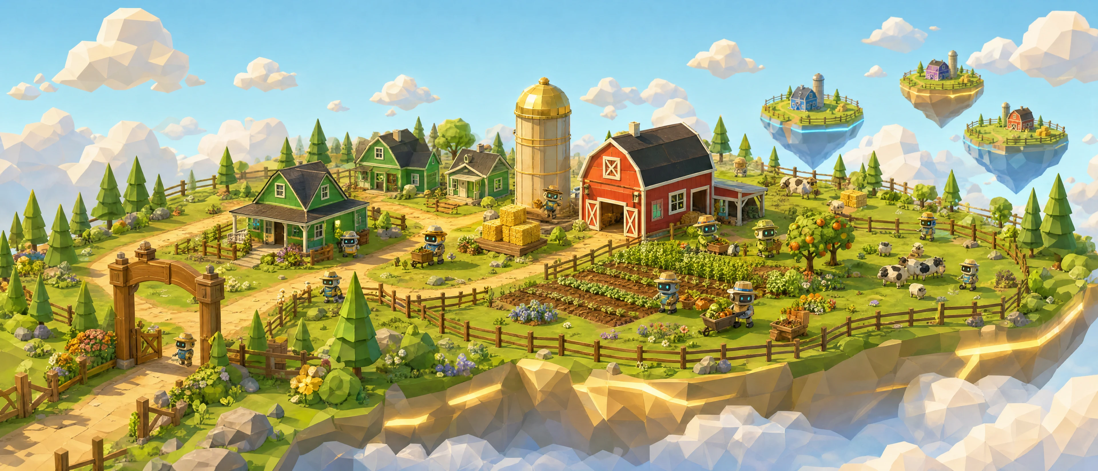 A joyful floating farm where AI agents live and work